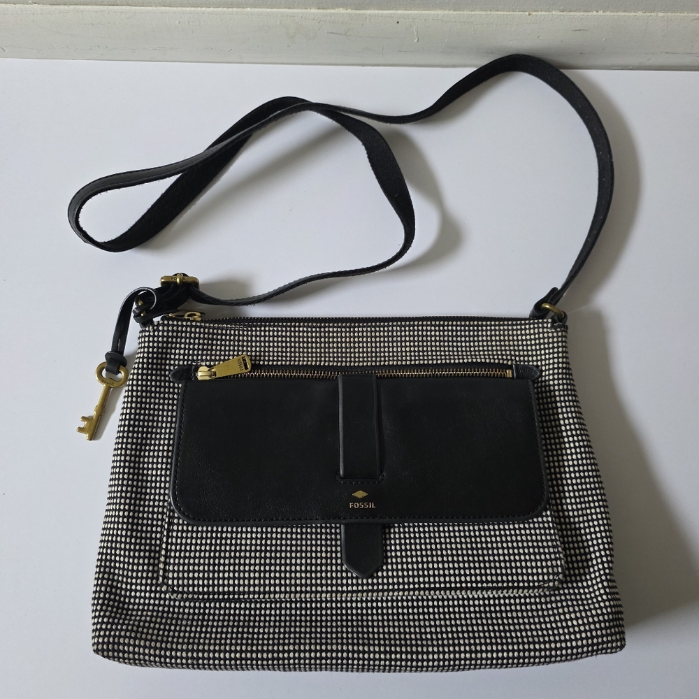 Fossil Black & White Dotted Crossbody
